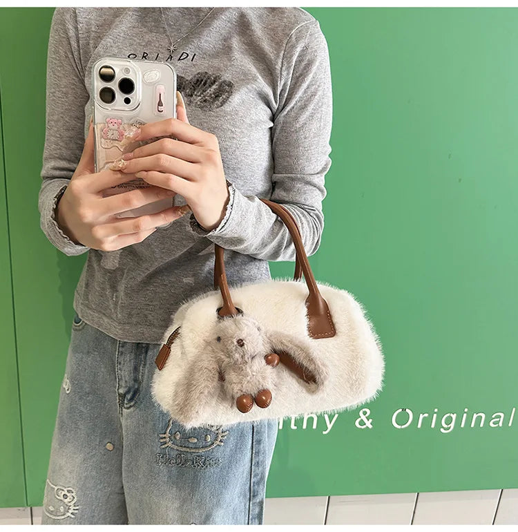 Faux Fur Shoulder Crossbody Bag Plush Woman Handbag Winter Fashion Pillow