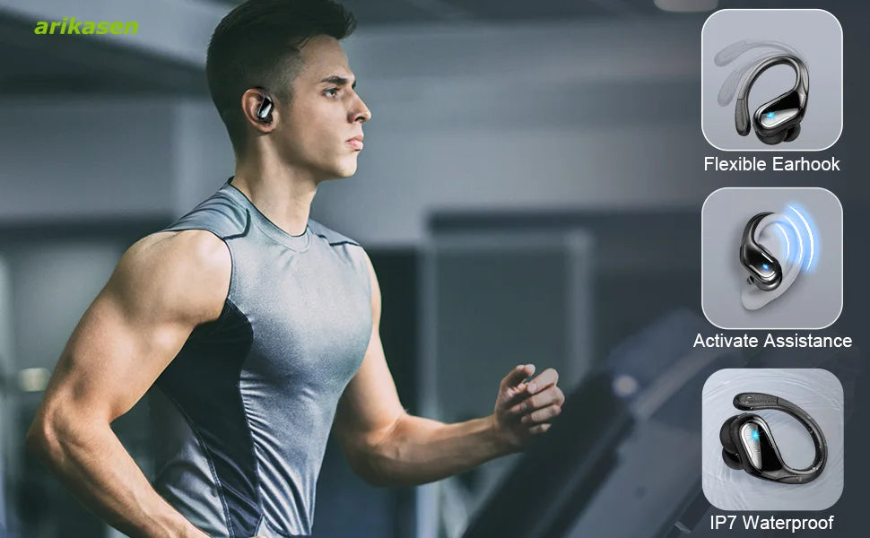 Wireless Earbud Sport Bluetooth 5.3 Headphones IP7 with Noise