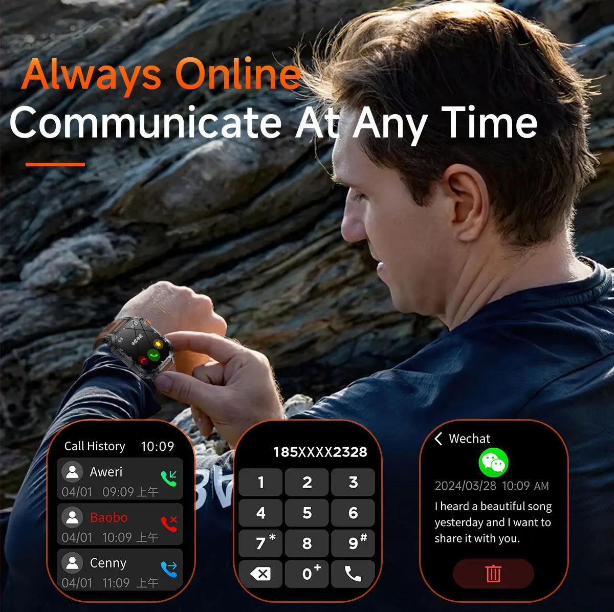 New Smart Watch Waterproof 2.01-inch Screen Flashlight Compass 1100mAh