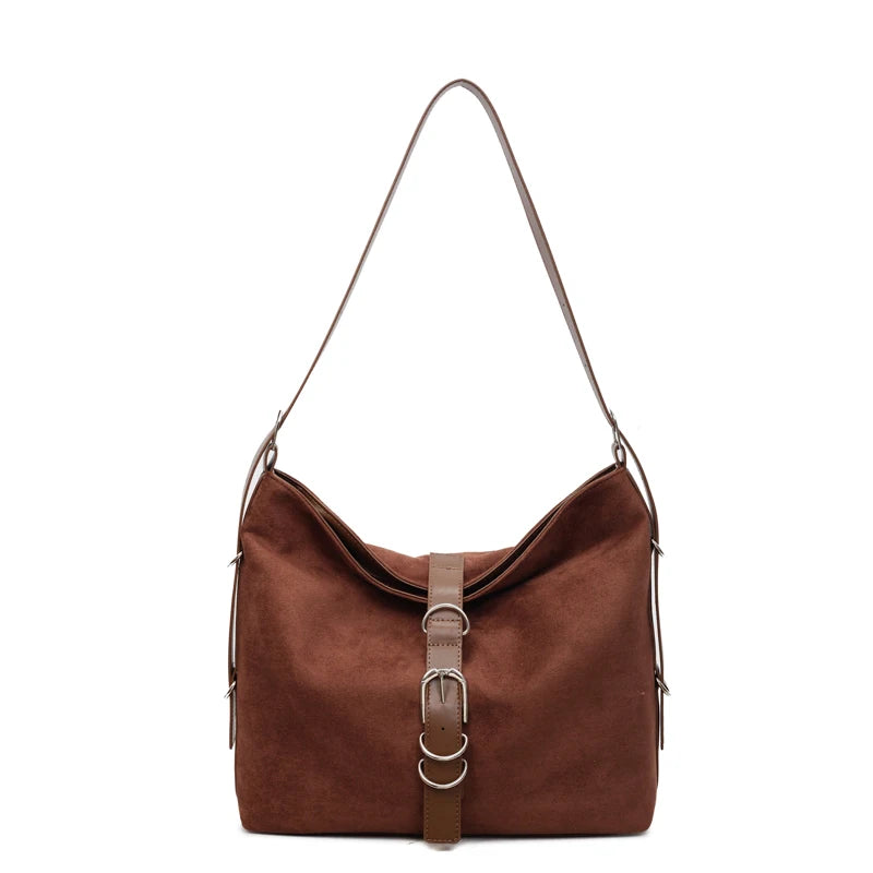Women Autumn Winter Suede Shoulder Bag Lady Adjustable Strap Crossbody Bag