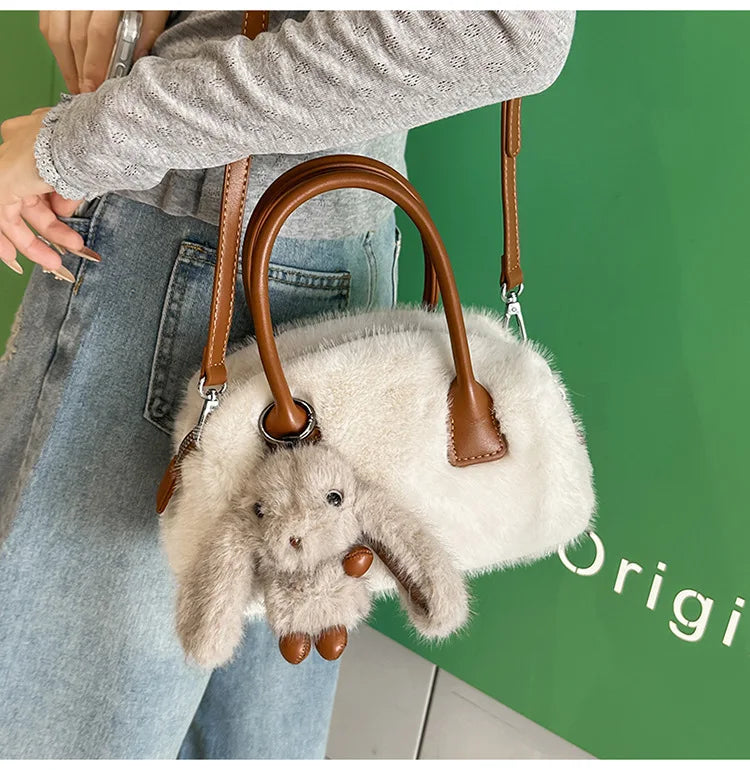Faux Fur Shoulder Crossbody Bag Plush Woman Handbag Winter Fashion Pillow