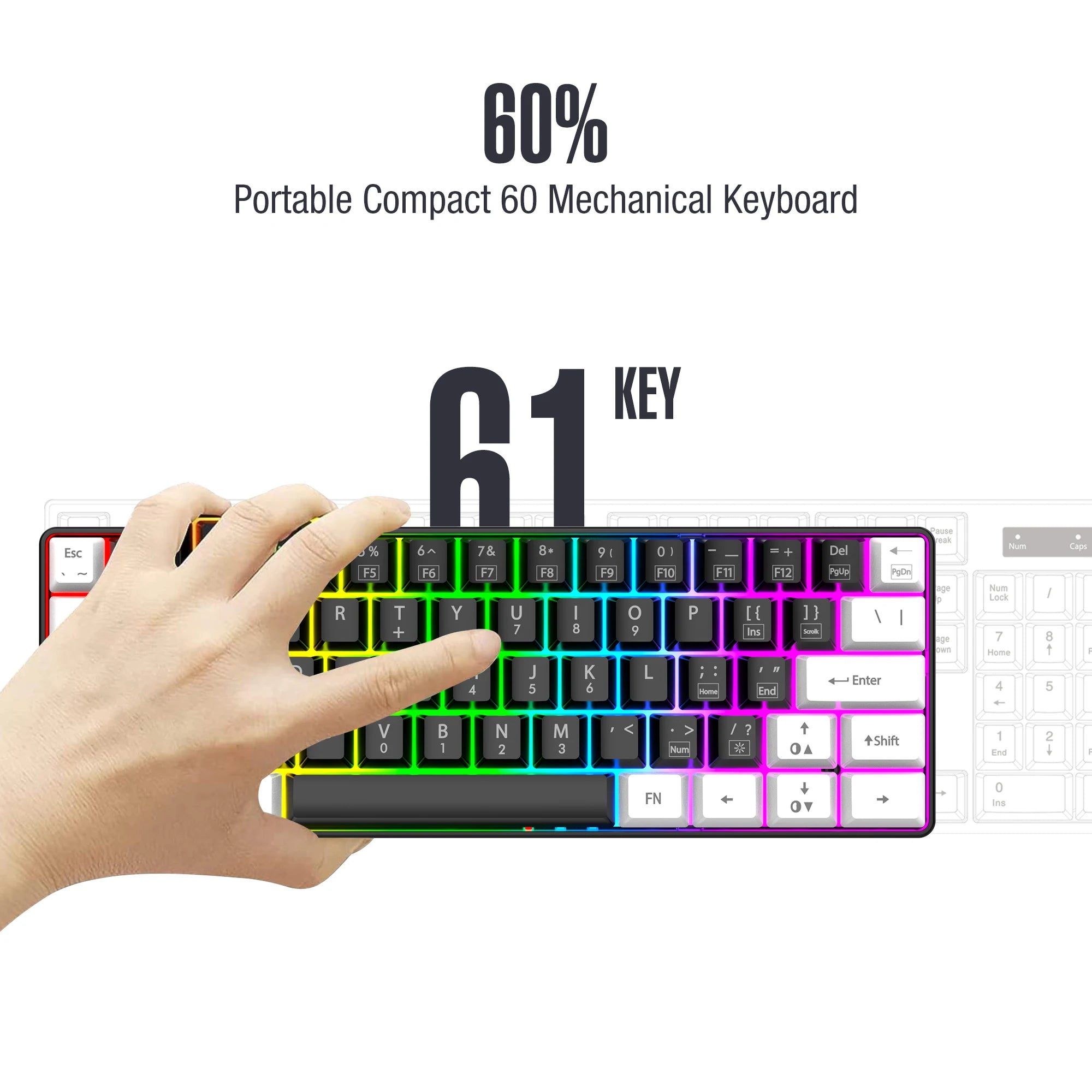 60% wired gaming keyboard, RGB backlight ultra compact mini keyboard