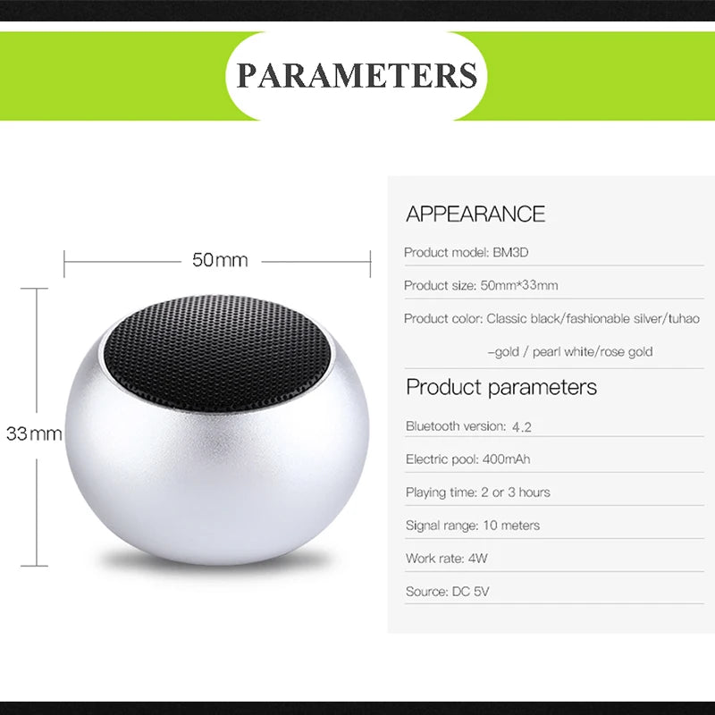 Bluetooth Wireless  5.3 Speaker Portable TWS Small Steel Gun Metal Heavy