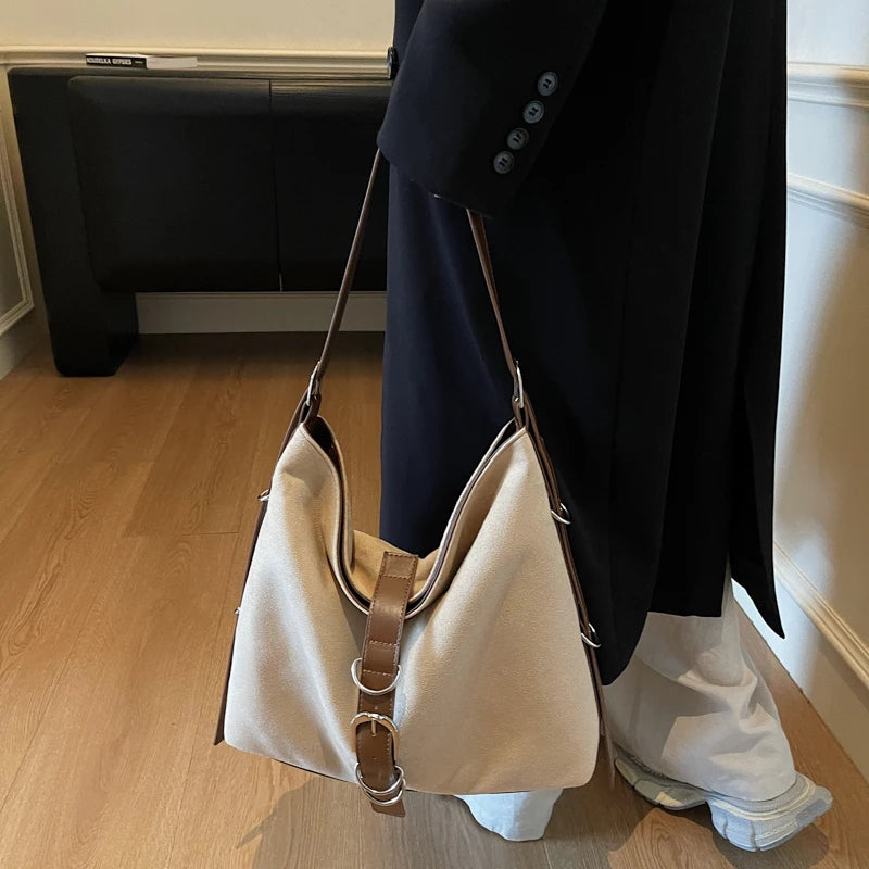 Women Autumn Winter Suede Shoulder Bag Lady Adjustable Strap Crossbody Bag