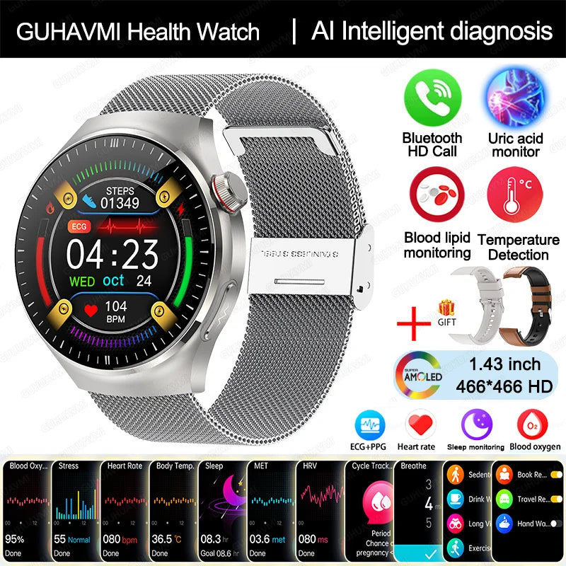 New Nursing Grade Smart Watch Blood oxygen Blood Lipid Uric Acid ECG+PPG