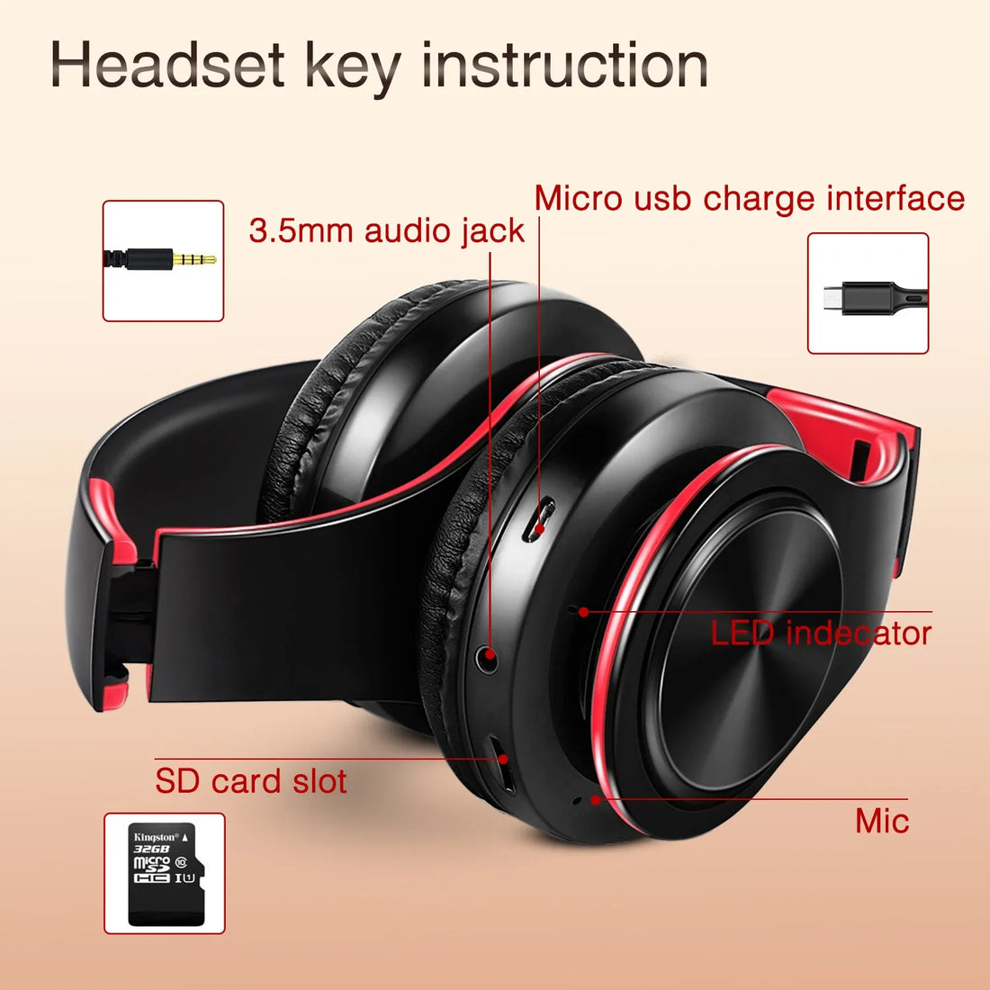 CATASSU Earphone Bluetooth Headphones Over Ear Stereo
