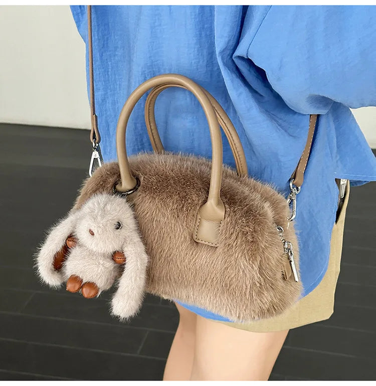 Faux Fur Shoulder Crossbody Bag Plush Woman Handbag Winter Fashion Pillow