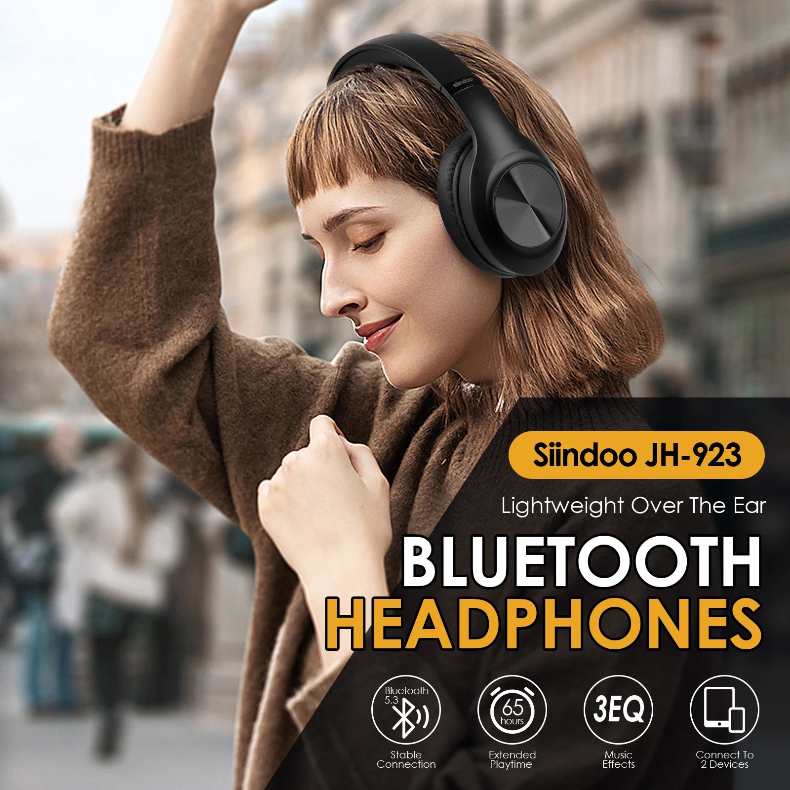 Siindoo JH-923 Wireless Headphones Over Ear,Foldable Bluetooth Headsets