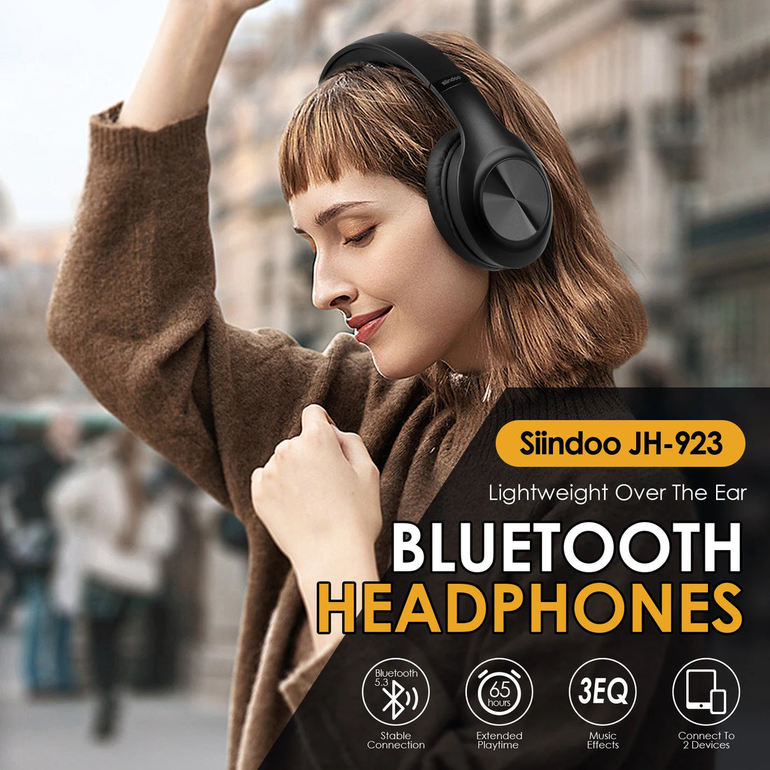 Siindoo JH-923 Wireless Headphones Over Ear,Foldable Bluetooth Headsets