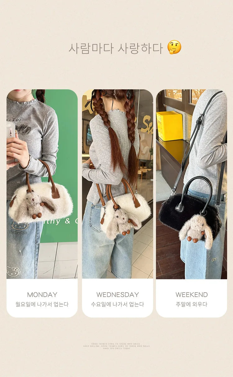 Faux Fur Shoulder Crossbody Bag Plush Woman Handbag Winter Fashion Pillow