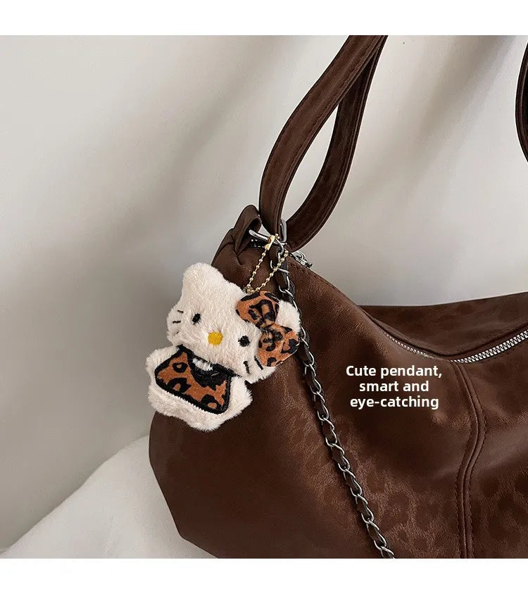 Leopard Print Commuting Crossbody Bag French Lazy Style Large Capacity