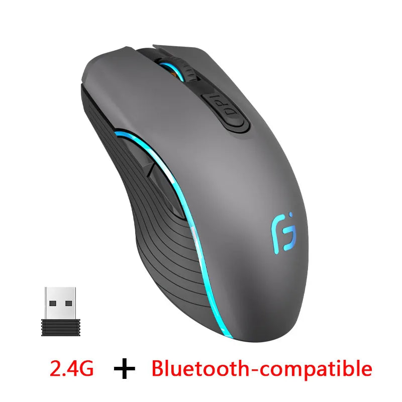 Rechargeable Computer Mouse Dual Mode Bluetooth+2.4Ghz Wireless