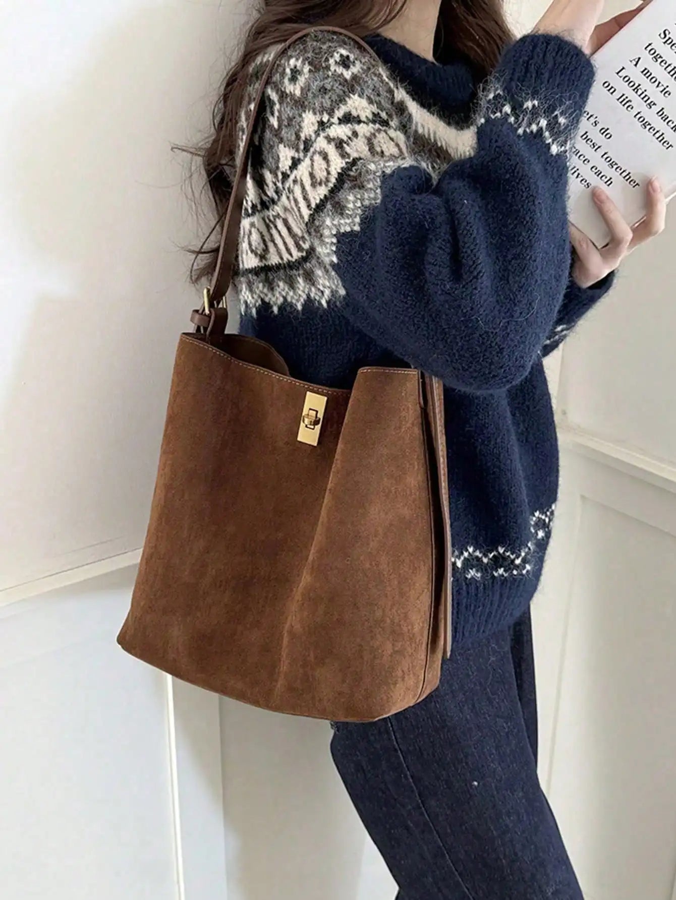 New Autumn/Winter Retro Suedette Crossbody Bag Large Capacity Shoulder