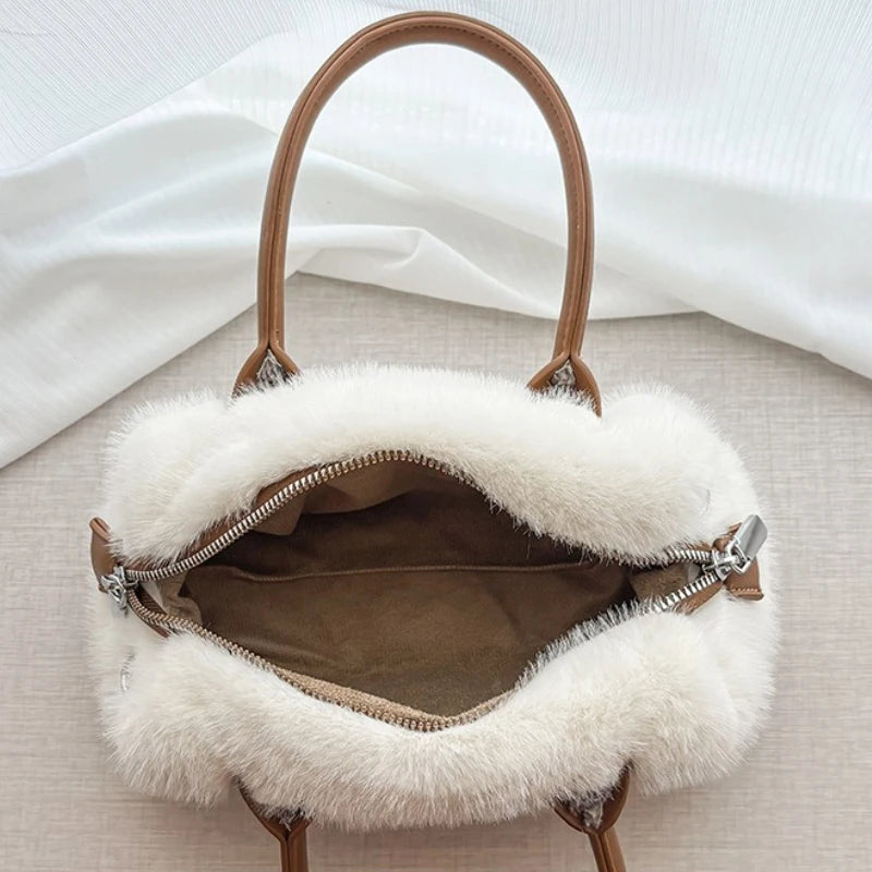 Faux Fur Shoulder Crossbody Bag Plush Woman Handbag Winter Fashion Pillow