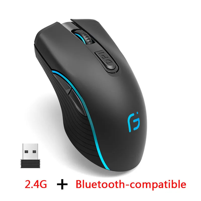 Rechargeable Computer Mouse Dual Mode Bluetooth+2.4Ghz Wireless