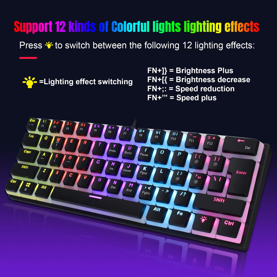 60% wired gaming keyboard, RGB backlight ultra compact mini keyboard