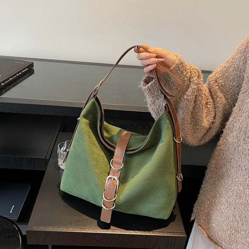 Women Autumn Winter Suede Shoulder Bag Lady Adjustable Strap Crossbody Bag