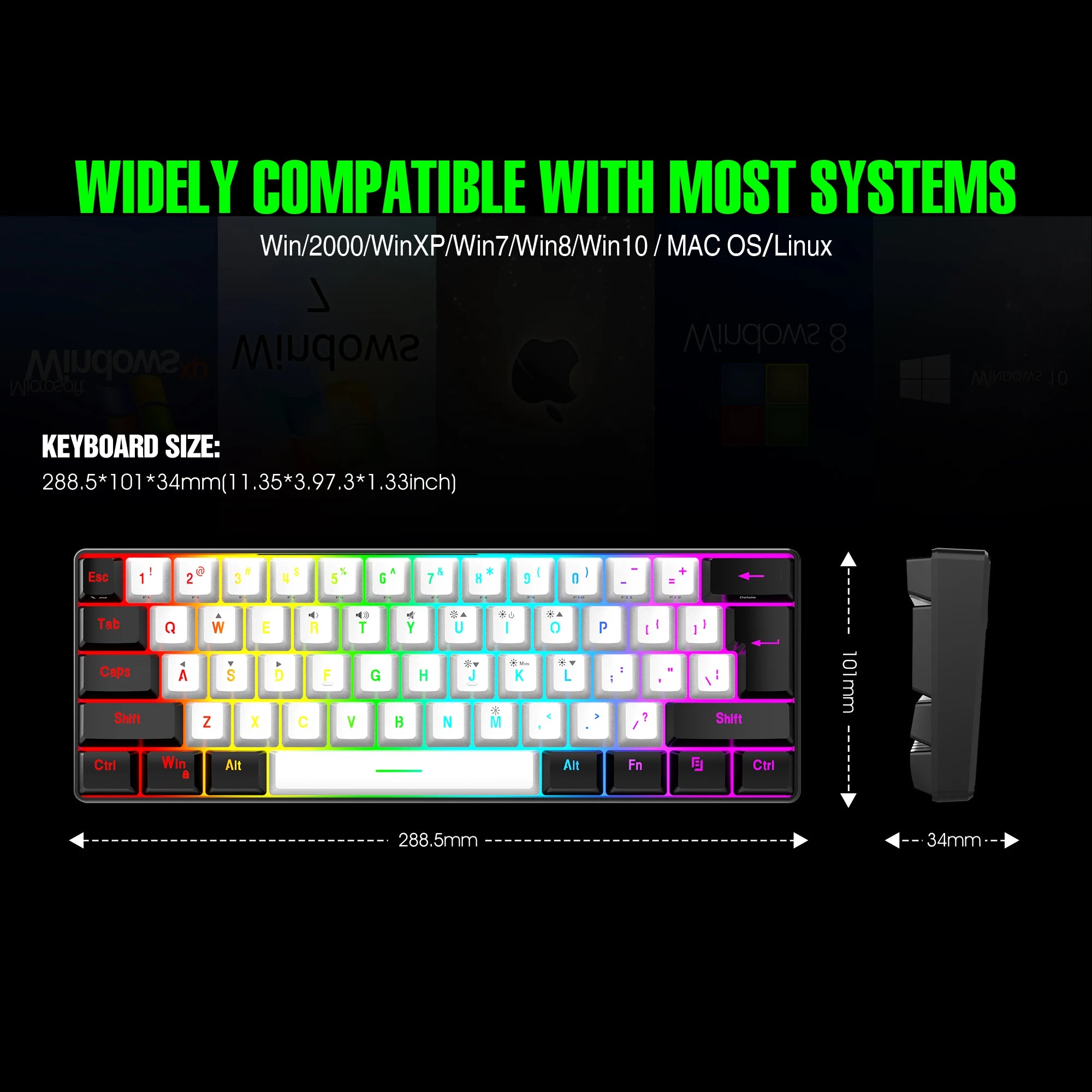 60% wired gaming keyboard, RGB backlight ultra compact mini keyboard