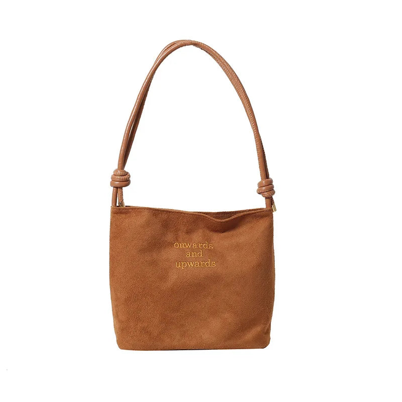 Fashion Solid Color Bucket Bag Retro Suede Tote Bag Women's Luxury