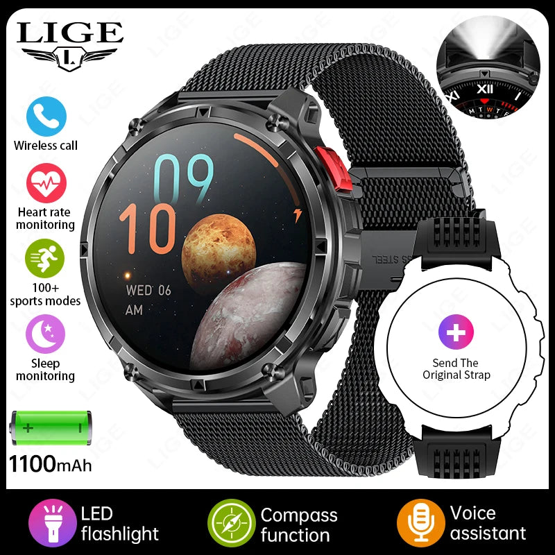 LIGE Outdoor Sports Smart Watch Men HD Screen 1100mAh Large Battery