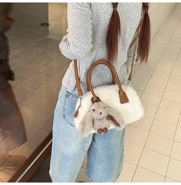 Faux Fur Shoulder Crossbody Bag Plush Woman Handbag Winter Fashion Pillow