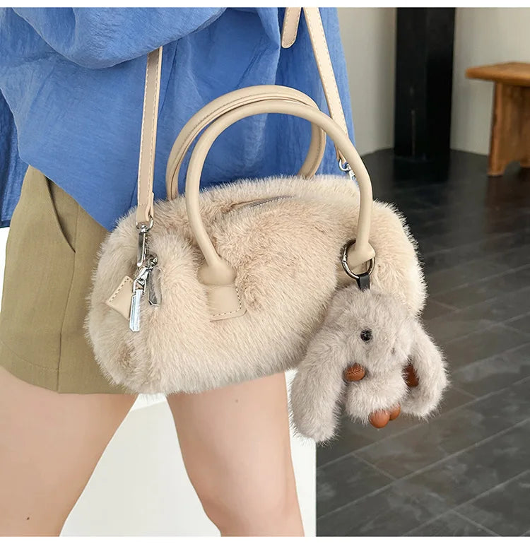 Faux Fur Shoulder Crossbody Bag Plush Woman Handbag Winter Fashion Pillow