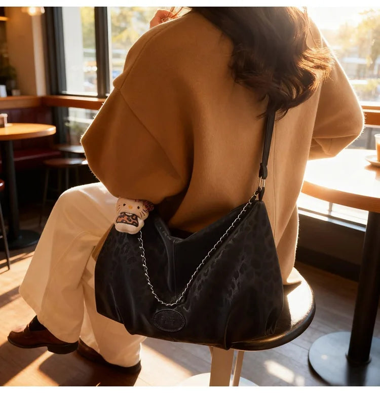 Leopard Print Commuting Crossbody Bag French Lazy Style Large Capacity