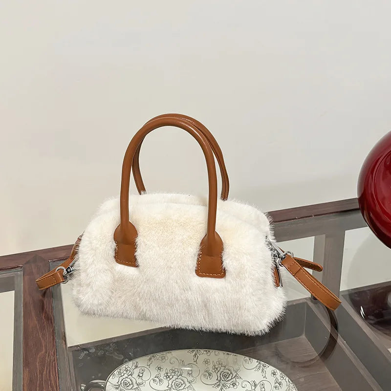 Faux Fur Shoulder Crossbody Bag Plush Woman Handbag Winter Fashion Pillow