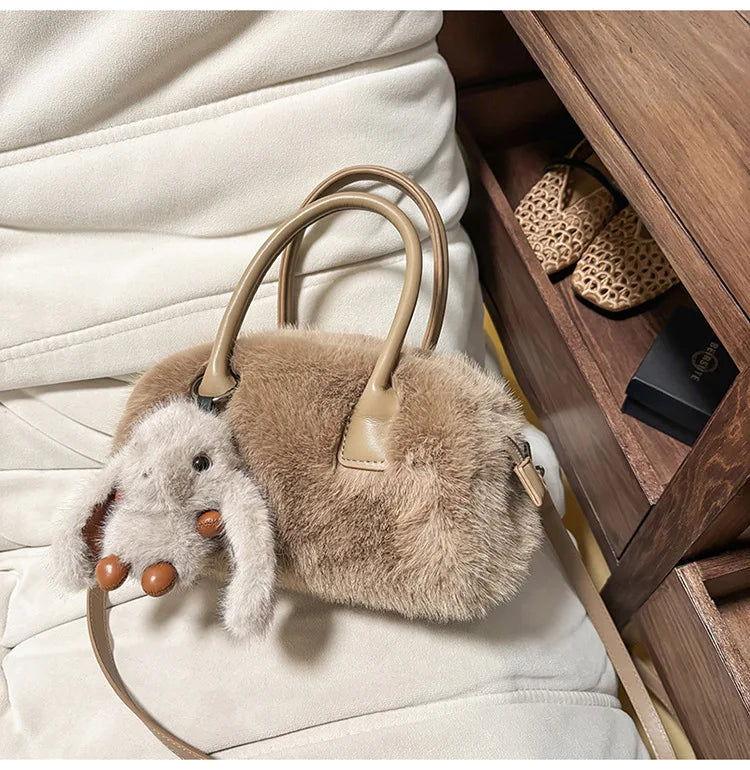 Faux Fur Shoulder Crossbody Bag Plush Woman Handbag Winter Fashion Pillow