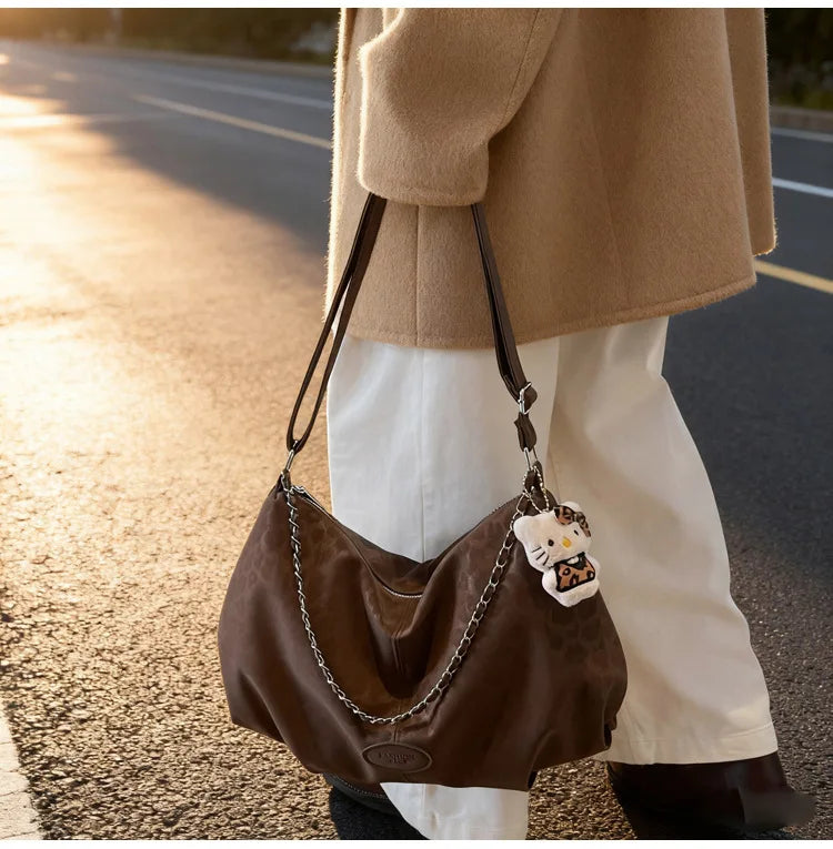 Leopard Print Commuting Crossbody Bag French Lazy Style Large Capacity