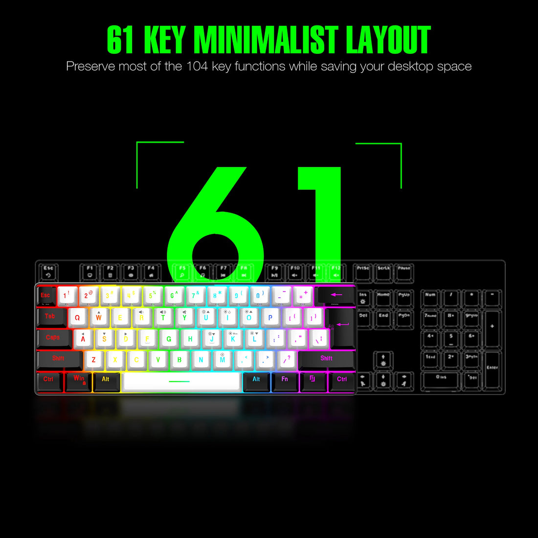 60% wired gaming keyboard, RGB backlight ultra compact mini keyboard