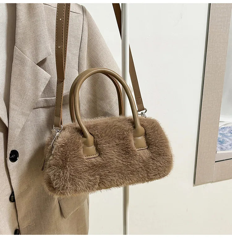 Faux Fur Shoulder Crossbody Bag Plush Woman Handbag Winter Fashion Pillow