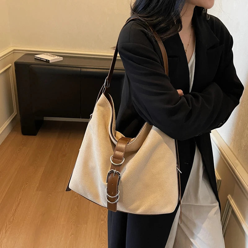 Women Autumn Winter Suede Shoulder Bag Lady Adjustable Strap Crossbody Bag