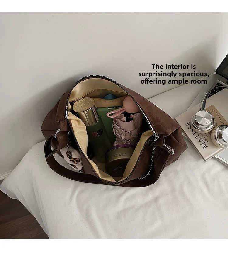 Leopard Print Commuting Crossbody Bag French Lazy Style Large Capacity