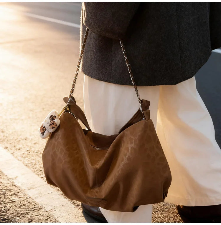 Leopard Print Commuting Crossbody Bag French Lazy Style Large Capacity