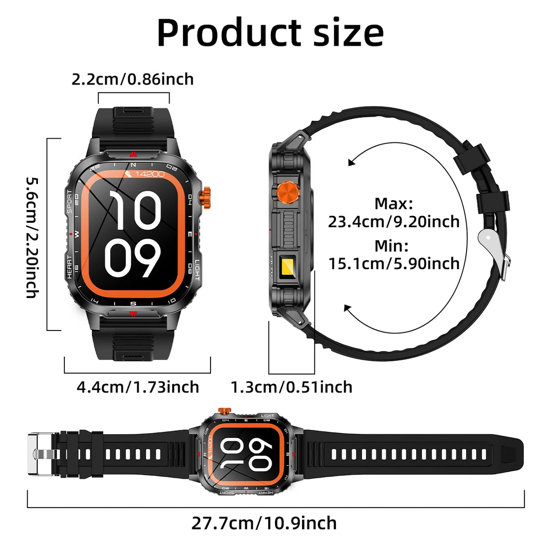 New Smart Watch Waterproof 2.01-inch Screen Flashlight Compass 1100mAh