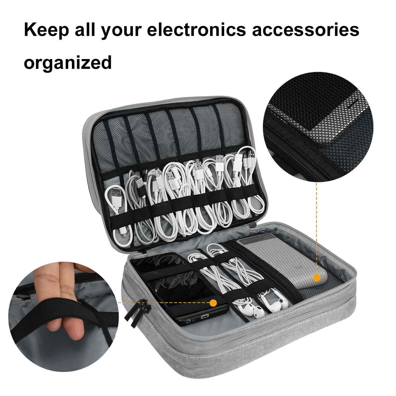 Three Layer Electronic Accessories Organizer, Storage Bag with Cable
