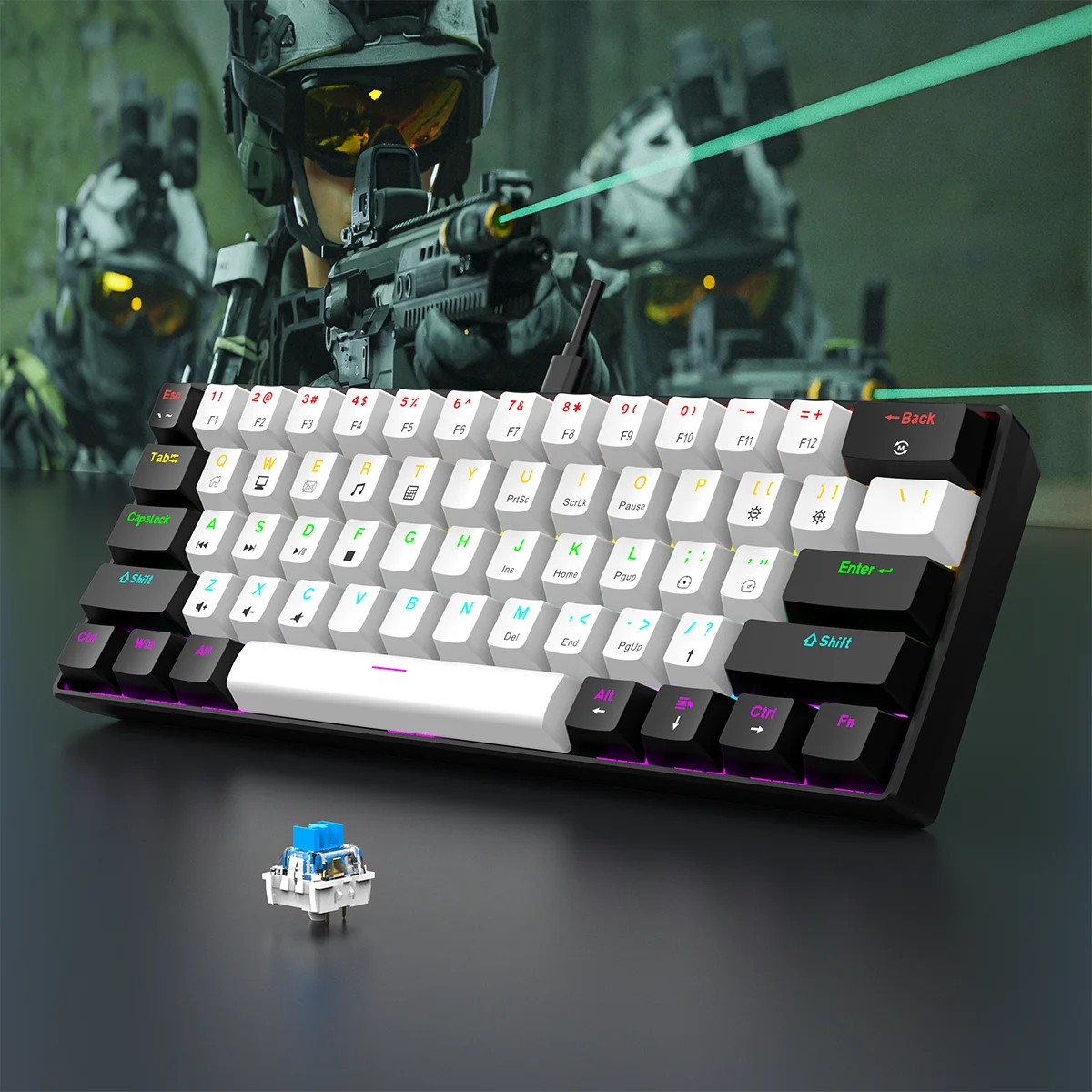 60% wired gaming keyboard, RGB backlight ultra compact mini keyboard
