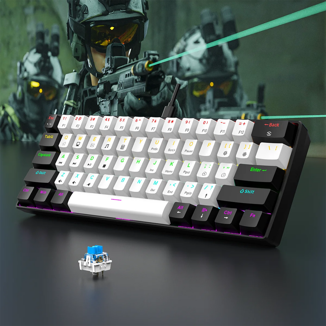 60% wired gaming keyboard, RGB backlight ultra compact mini keyboard