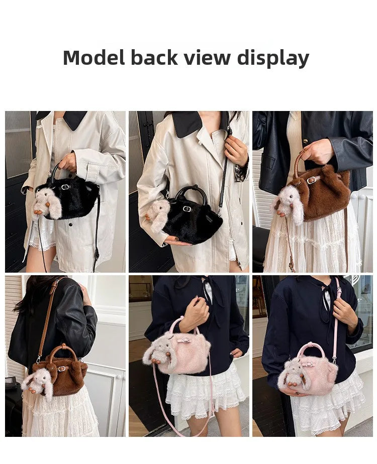 Women Shoulder Crossbody Bag Faux Fur Mini Bucket Bag Luxury Plush Commuter