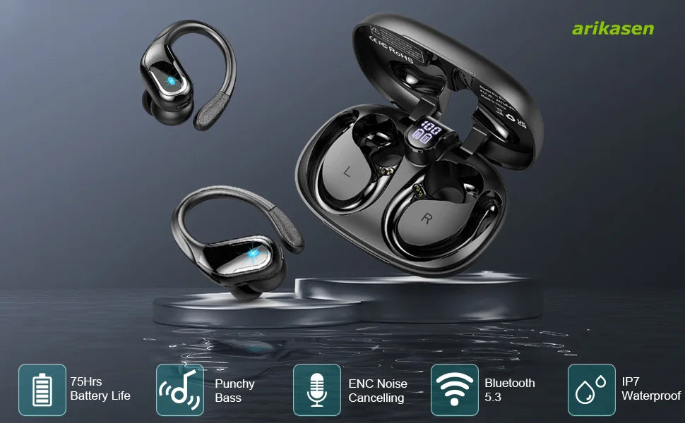 Wireless Earbud Sport Bluetooth 5.3 Headphones IP7 with Noise