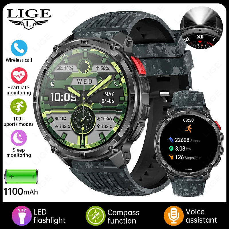 LIGE Outdoor Sports Smart Watch Men HD Screen 1100mAh Large Battery