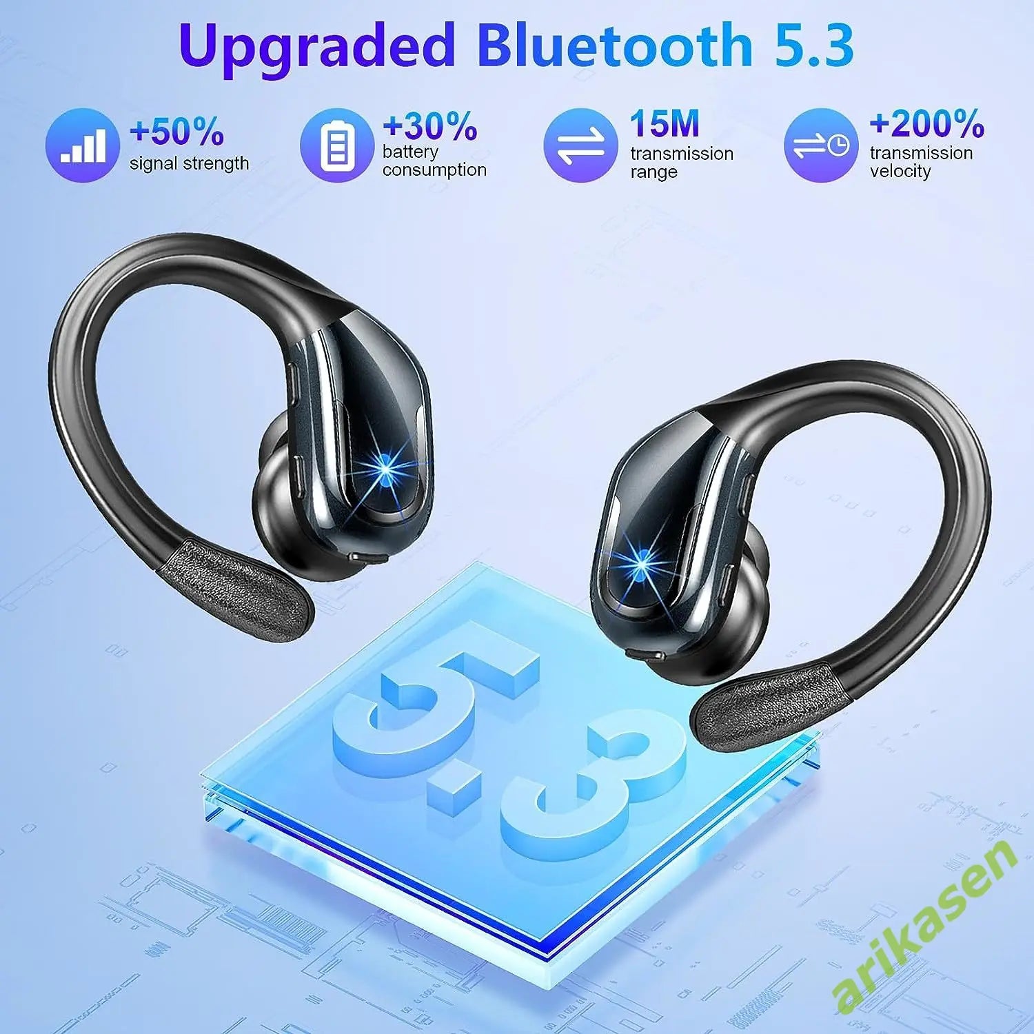 Wireless Earbud Sport Bluetooth 5.3 Headphones IP7 with Noise