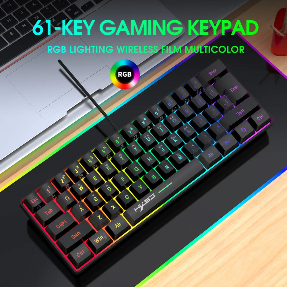 60% wired gaming keyboard, RGB backlight ultra compact mini keyboard