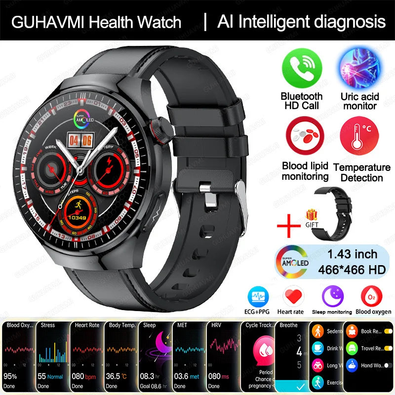 New Nursing Grade Smart Watch Blood oxygen Blood Lipid Uric Acid ECG+PPG