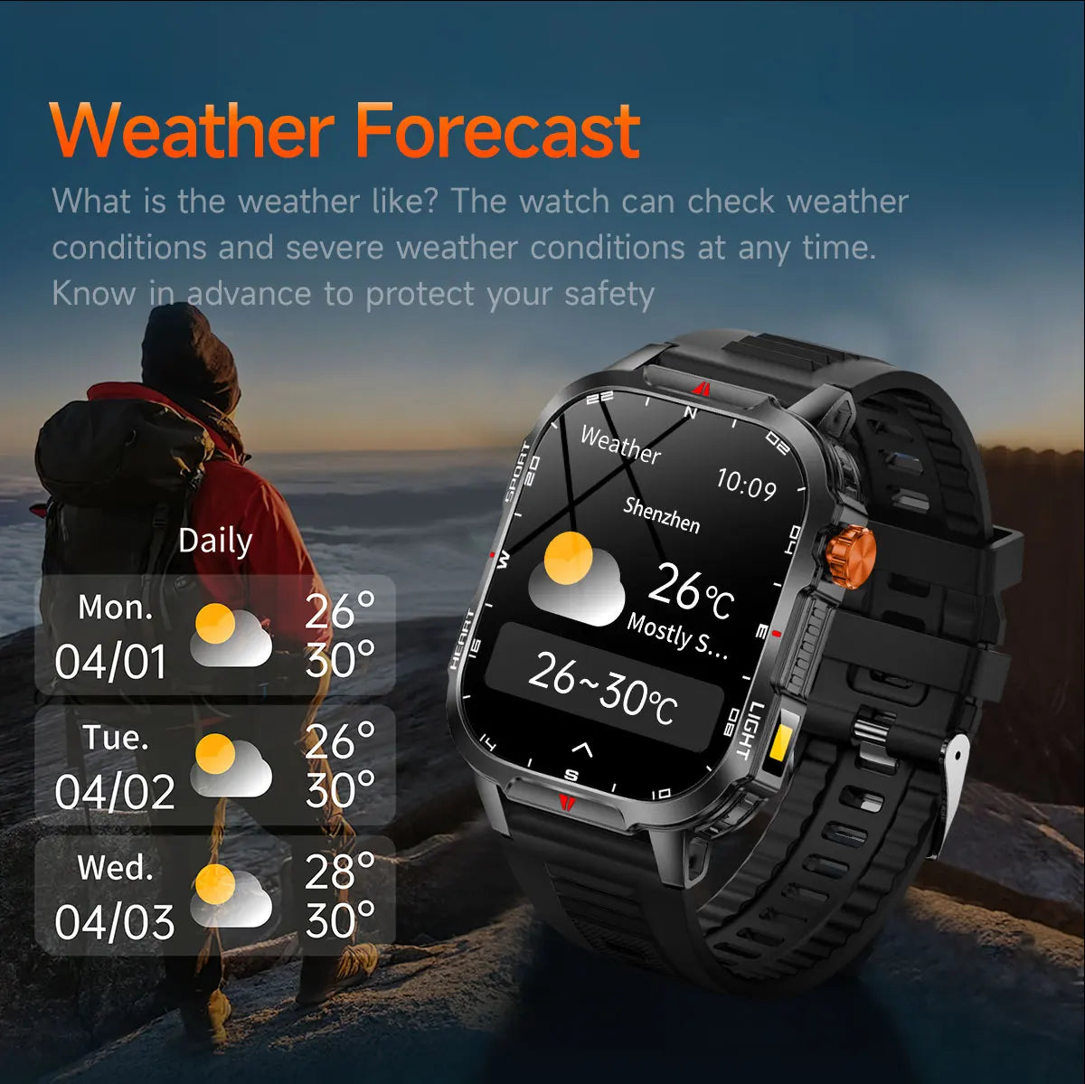New Smart Watch Waterproof 2.01-inch Screen Flashlight Compass 1100mAh