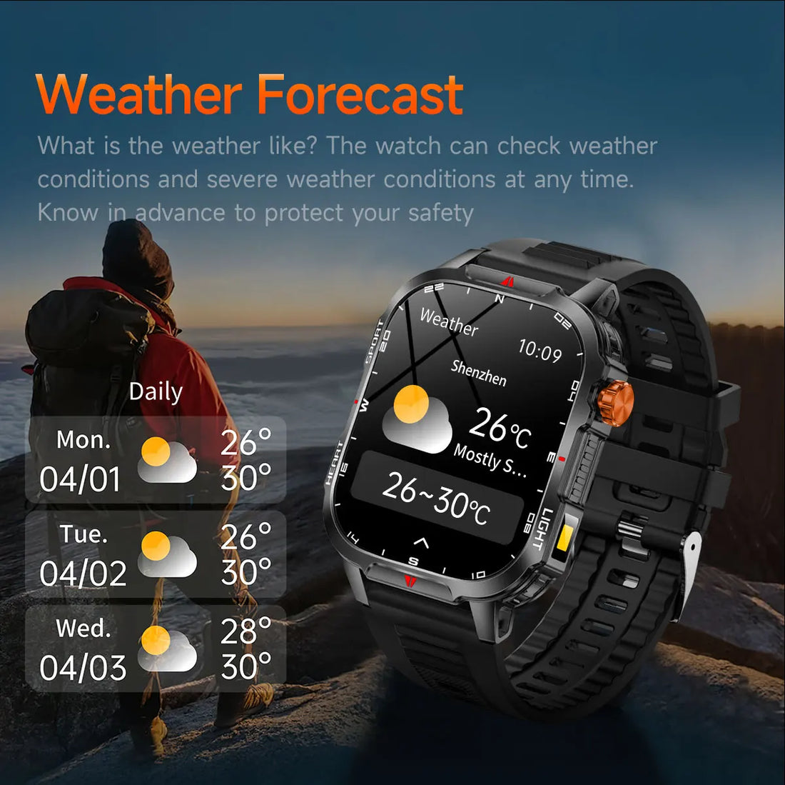 New Smart Watch Waterproof 2.01-inch Screen Flashlight Compass 1100mAh