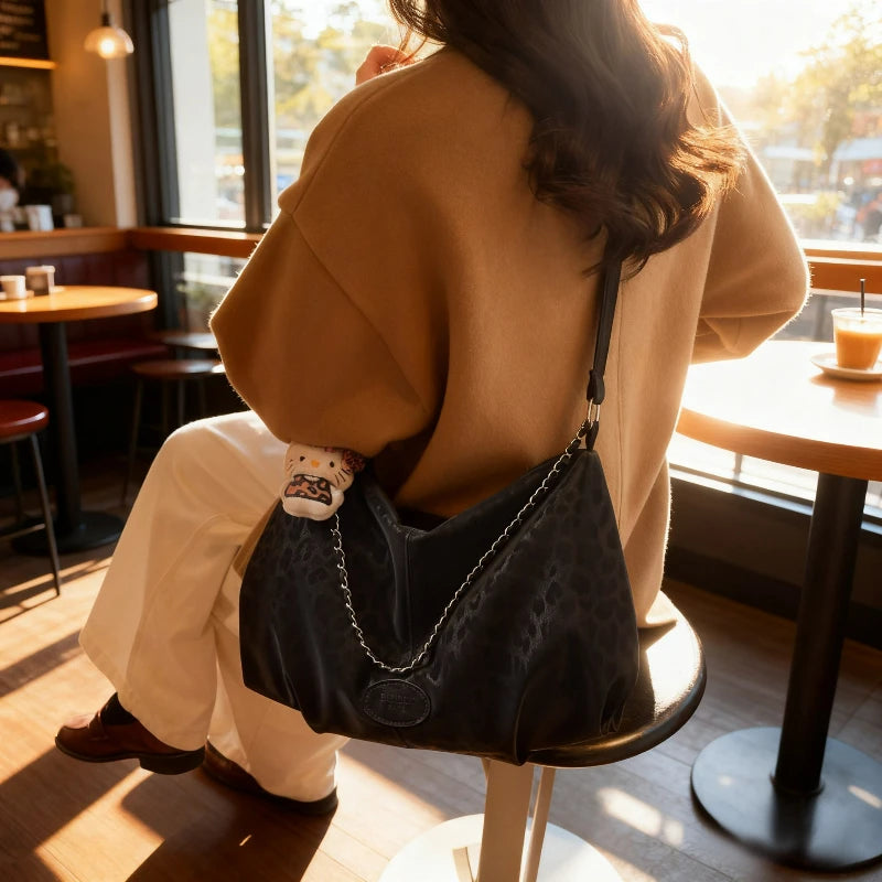 Leopard Print Commuting Crossbody Bag French Lazy Style Large Capacity