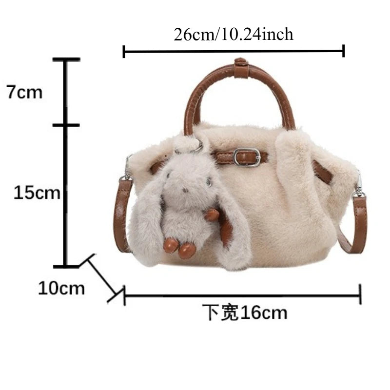 Women Shoulder Crossbody Bag Faux Fur Mini Bucket Bag Luxury Plush Commuter