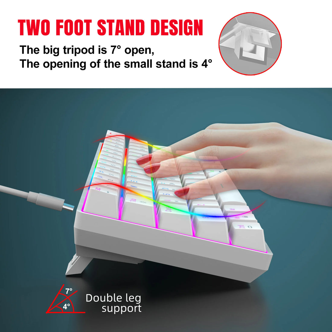 60% wired gaming keyboard, RGB backlight ultra compact mini keyboard